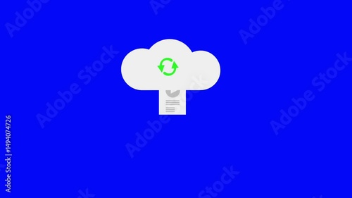 Animation of cloud icons with data processing. Computer interface and cloud data storage technology concept