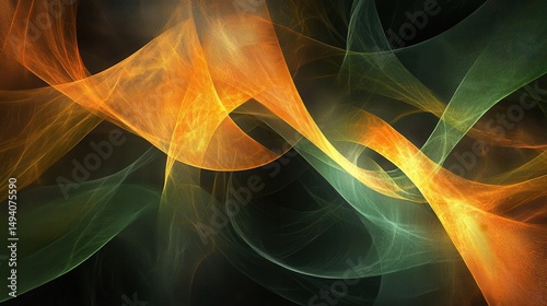Abstract flowing forms in orange and teal