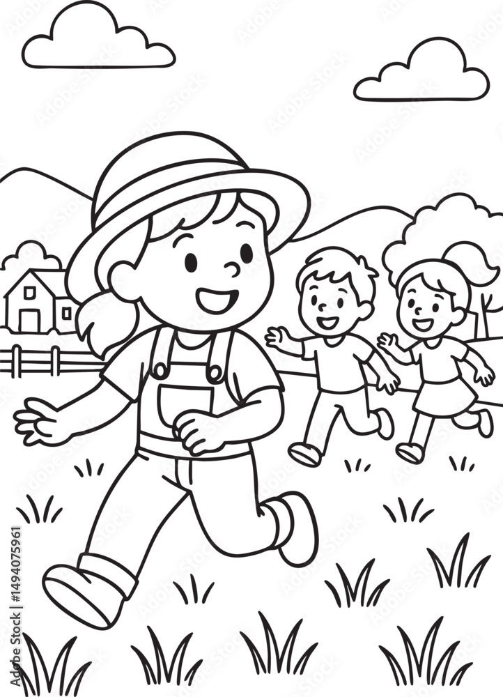 Cartoon Farm Girl and Animal Friends – Black and White Coloring Sheet Cartoon Farm Girl and Animal Friends – Black and White Coloring Sheet