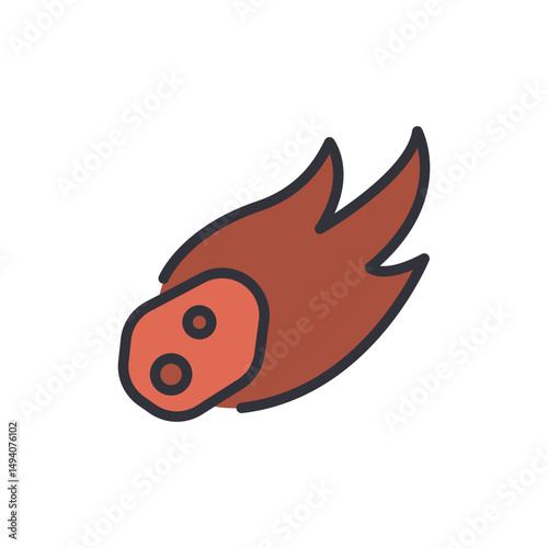 Stylized Comet Illustration With Fiery Tail On Transparent Background