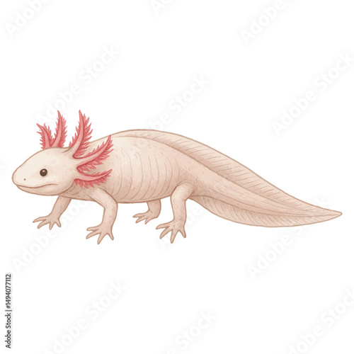 Axolotl Vector – Pink Mexican Salamander with External Gills, Side View