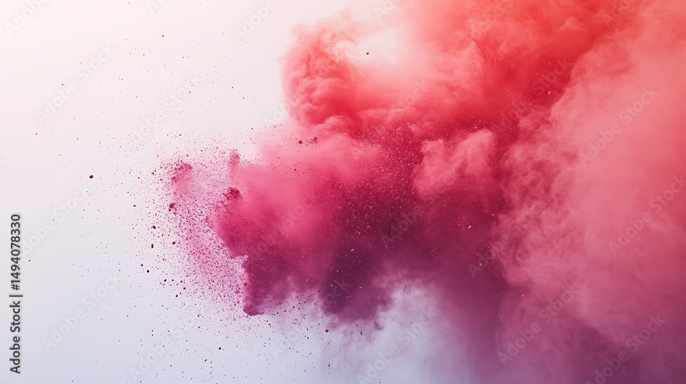Vibrant explosion of colorful powder in mid-air against a white background Vibrant explosion of colorful powder in mid-air against a white background