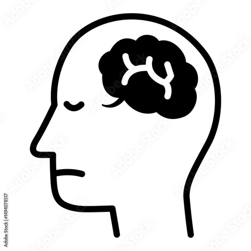 Head icon with visible brain in line style. Stress icon in line style. Overthinking icon in line style. Mental illness icons