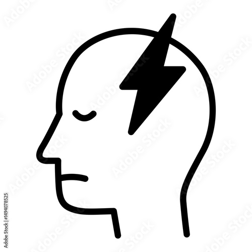 The head and lightning icon symbolize mental problems. Stress icon. Overthinking icon. Mental illness icons