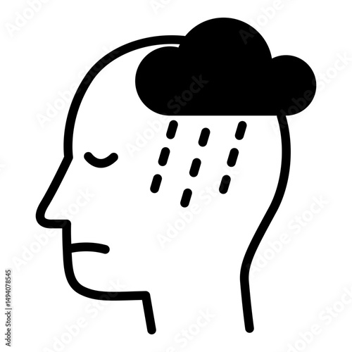 The head and rain icon is a symbol of sadness. Stress icon. Overthinking icon. Mental illness icons