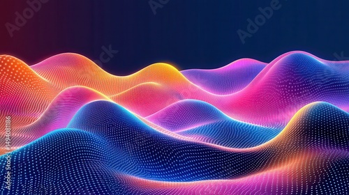 Abstract digital landscape with vibrant colors and glowing shapes
