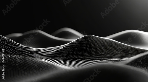 Abstract digital landscape, with undulating forms in grayscale