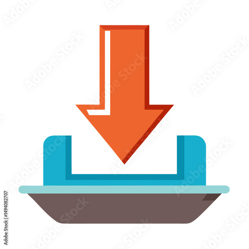 A simple icon depicting a downward-pointing arrow entering a tray or box, symbolizing download or input.