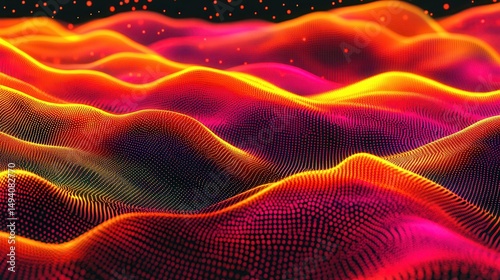 Abstract digital landscape of vibrant, undulating hills