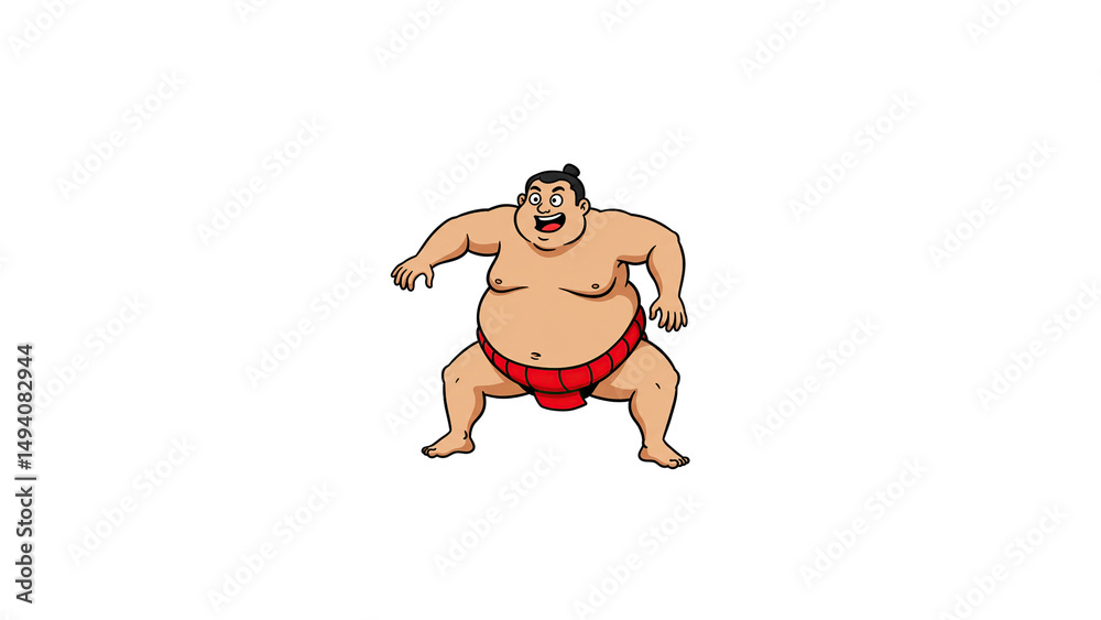 Obraz premium Cartoon sumo wrestler illustration vector image for sports and japanese culture design project use case on transparent background