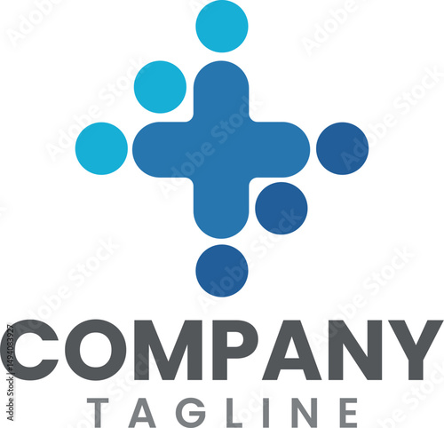 Medical Office Emblem: Blue-Toned Geometric Vector with Cross Symbol