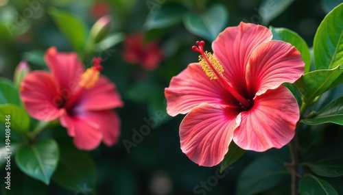 Bold, vibrant hibiscus blooms in tropical setting , pattern, bright, exotic background