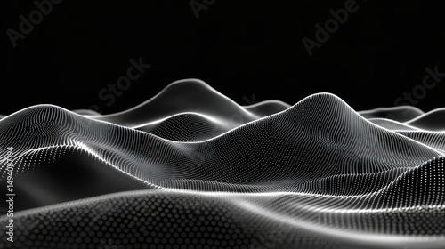 Abstract digital landscape of interconnected data points, undulating in a textured, mountainous pattern