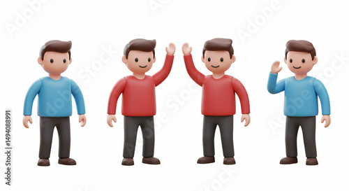 Friendly cartoon pals greeting celebrating together