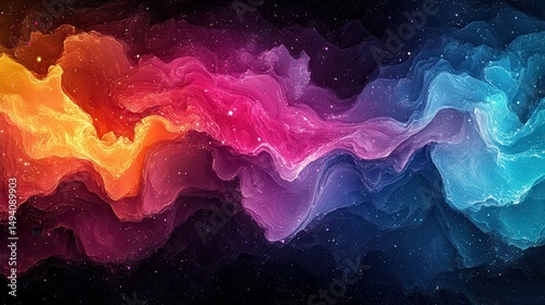 Abstract cosmic landscape with swirling colors and textures