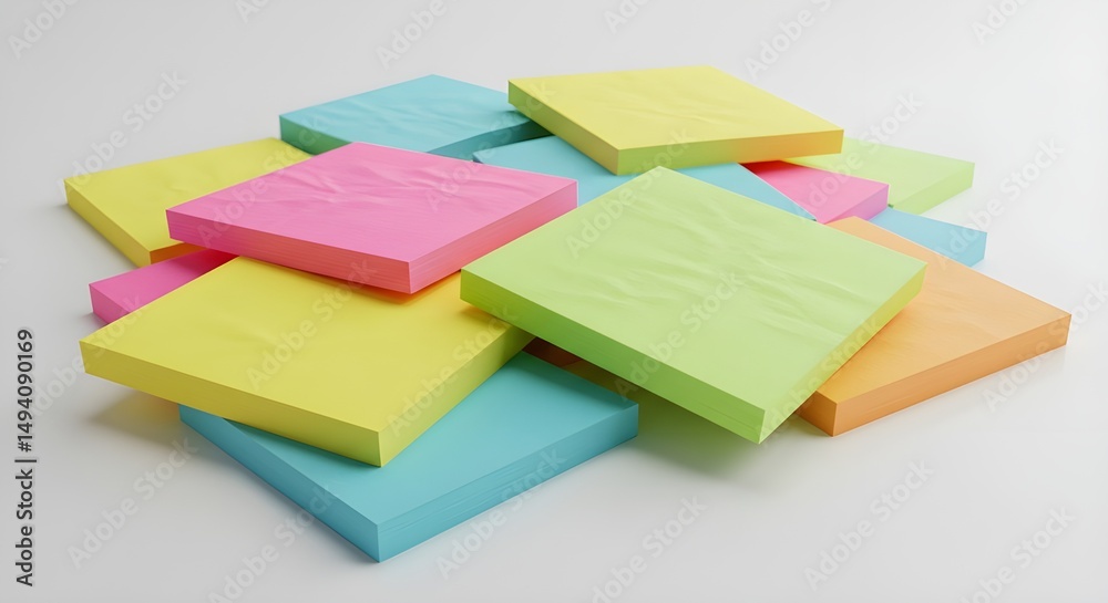 Fototapeta premium Stack of colorful sticky notes on white background