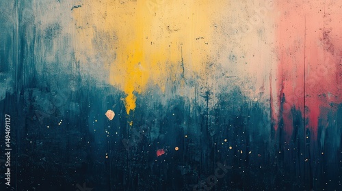 Abstract city skyline view through textured paint