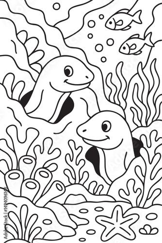 Undersea Adventure with Cute Sea Creatures – Coloring Page