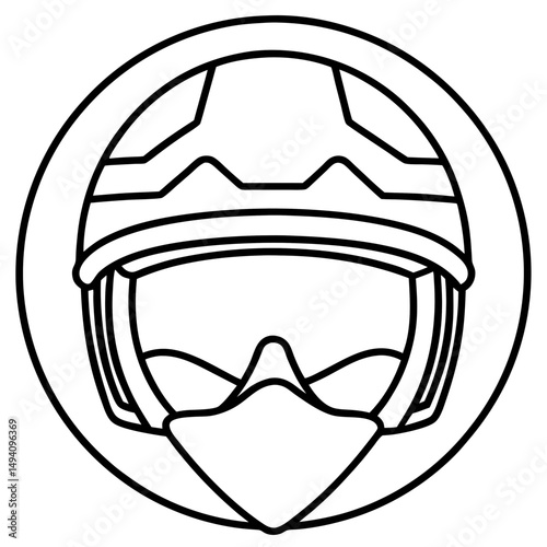Black Ski Helmet Silhouette Vector on White