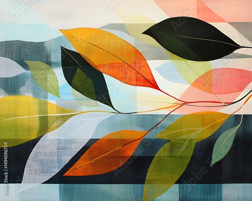Abstract leaf arrangement in vibrant colors