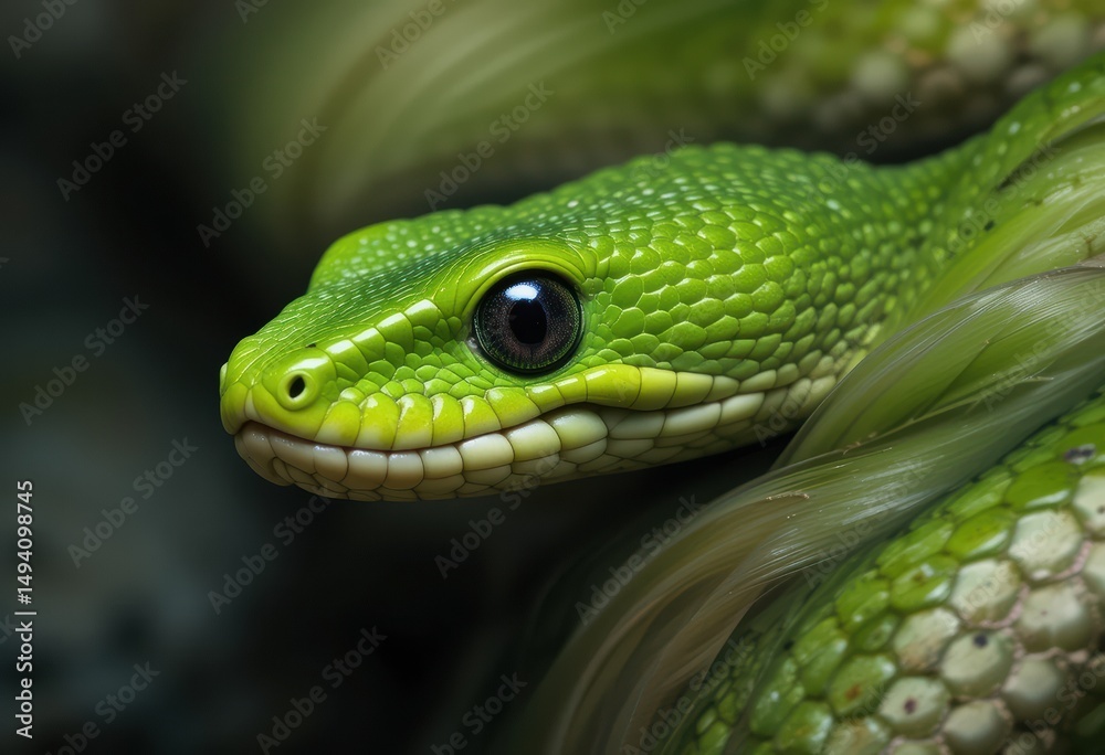 Fototapeta premium Green Snake Head Close Up