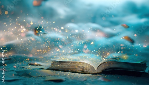 Livre ouvert avec étincelles magiques