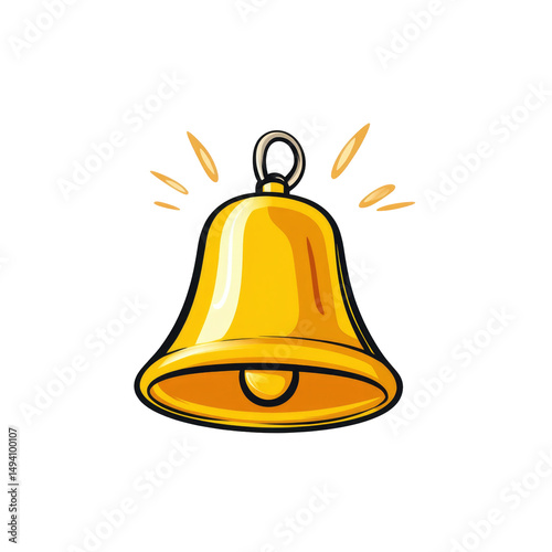 Bell Icon Cartoon Ringing No Shadow isolated on a transparent background. High quality PNG, commercial use.