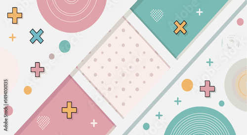 Colorful abstract geometric patterns in pastel hues with playful shapes.