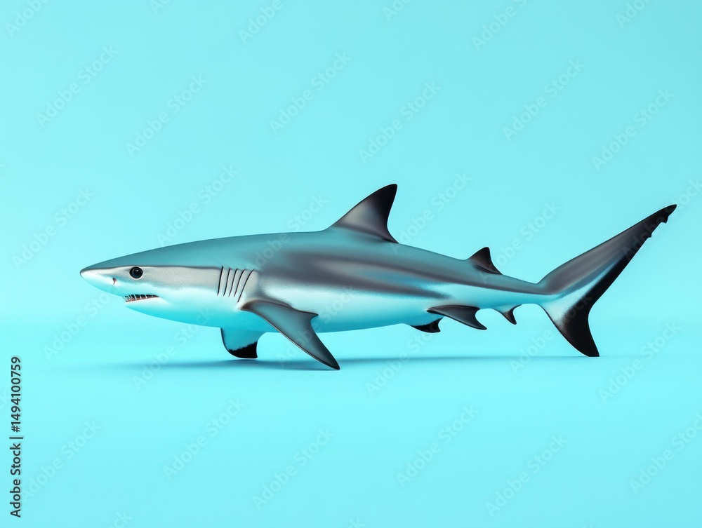 Fototapeta premium Sleek shark swimming in lightblue space