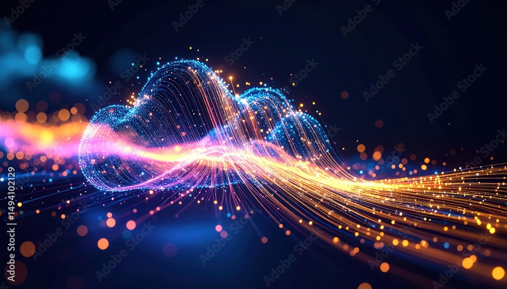 Obraz premium Futuristic data cloud with glowing digital particles