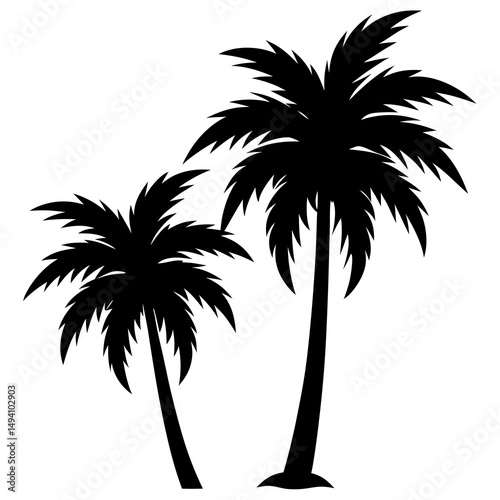 Silhouette of two palm trees on white background