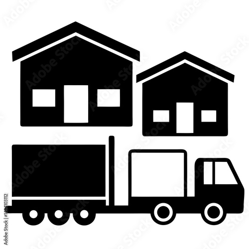 Moving truck with two houses icon