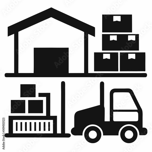 Warehouse logistics forklift truck and storage