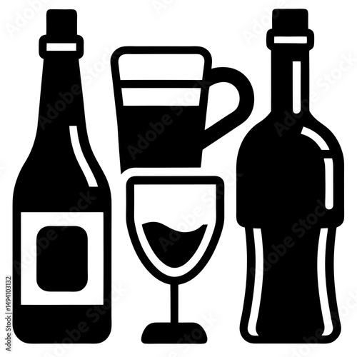 Alcohol beverage icon set bottles and glasses