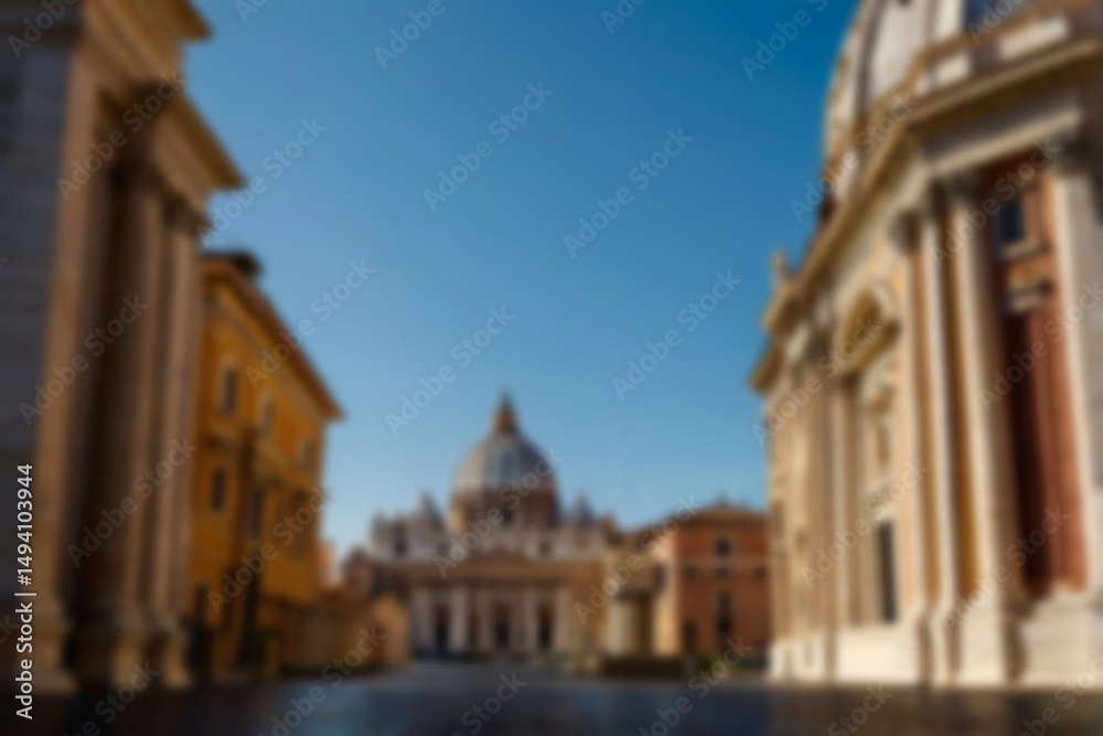 Fototapeta premium blurry church, a church building in the vatican with a clear sky during the day, seen in the photo from the front, with the blurry vatican church in the background