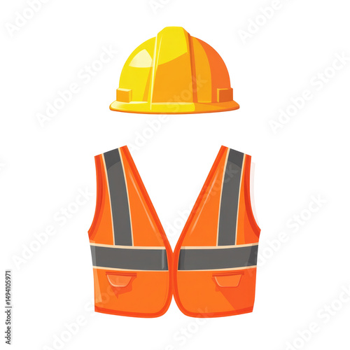 Hard Hat And Safety Vest In Flat Vector On isolated on a transparent background. High quality PNG, commercial use.