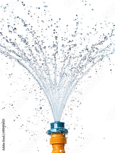 Summer Garden Sprinkler with Flowing Water Droplets and Nature Stream Effect on Transparent Background

