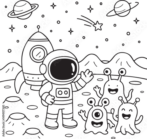 Little Boy Astronaut Floating in Space – Coloring Page for Kids