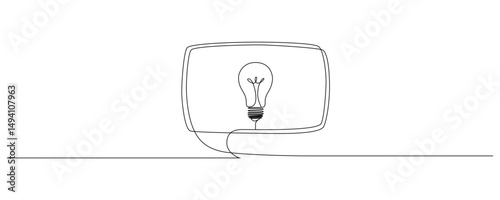 One continuous line drawing of speech bubble with light bulb. Creative idea and help dialogue frame concept. Brainstorm and info message symbol.vector illustration eps 10