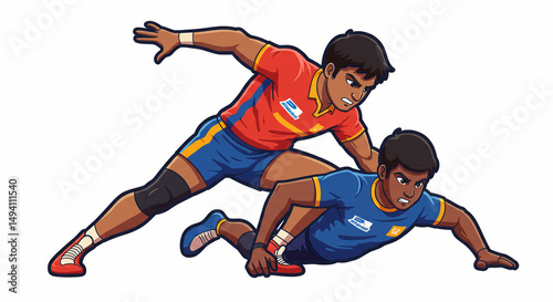 Kabaddi players in intense competition on the field