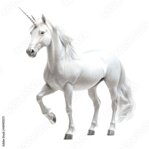 Majestic White Unicorn Standing Gracefully in a Dreamlike Setting on transparent background