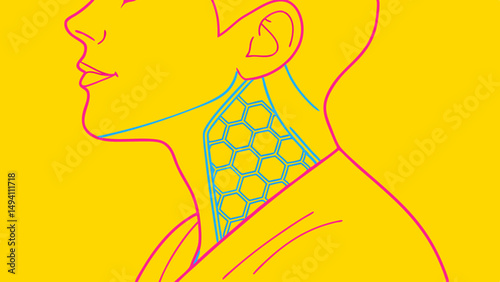 Hexagonal Neck Anatomy Illustration with Vibrant Colors