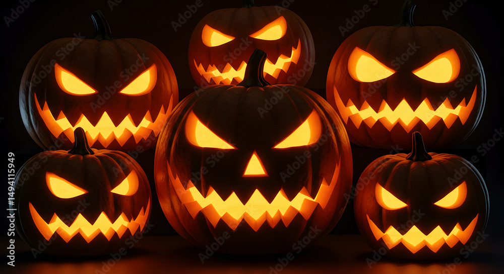 Fototapeta premium Halloween Pumpkins Carved with Scary Faces