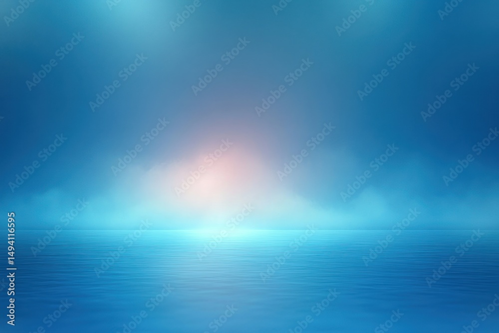 Fototapeta premium Calm and vast ocean under a blue sky with soft light and mist on the horizon creating a peaceful and serene atmosphere