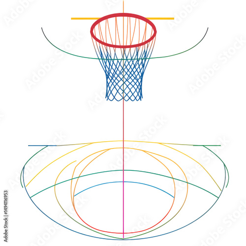Three Point Shot Arch Line Diagram In Clean Vector For isolated on a transparent background. High quality PNG, commercial use.