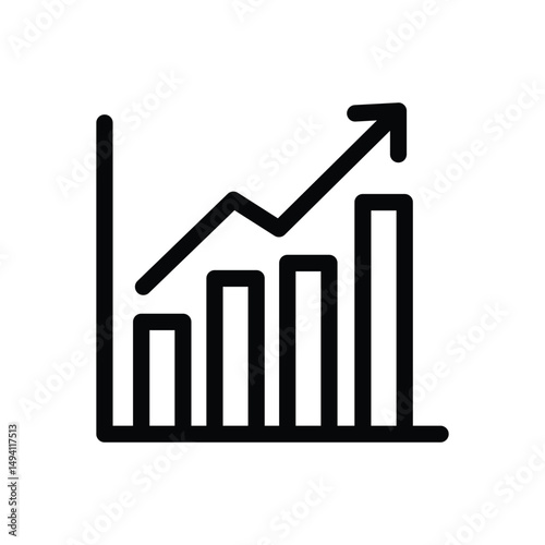 A simple black line icon showing a bar graph with an upward trend, symbolizing business growth and success.