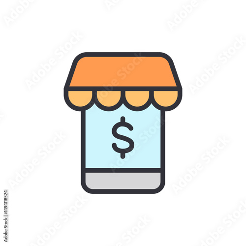 Online Shop Concept With Dollar Sign And Orange Awning Design