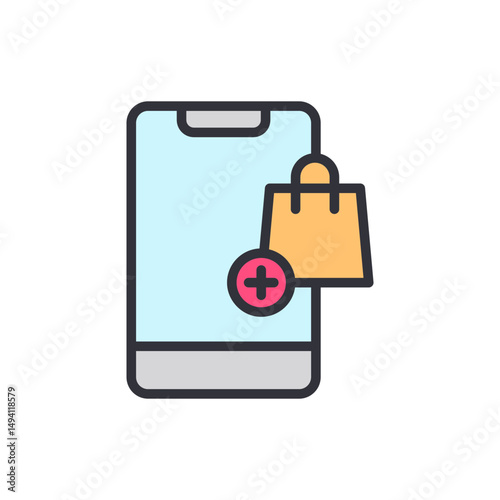 Free Download Digital Commerce Illustration Of Shopping Bag And Plus Sign On Mobile - GFXLoad