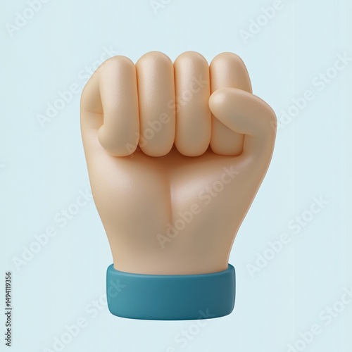 3d rendered illustration of a fist with a blue wristband symbolizing strength and determination on a light blue background
