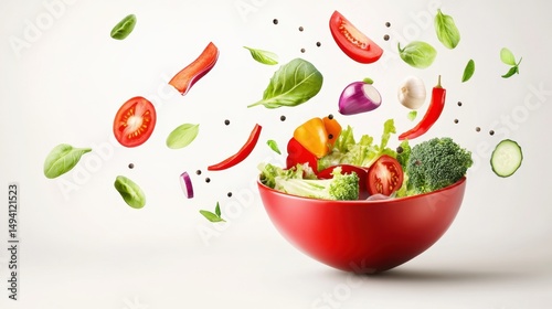 Wallpaper Mural Colorful vegetables flying through air to bowl, isolated on transparent background Torontodigital.ca